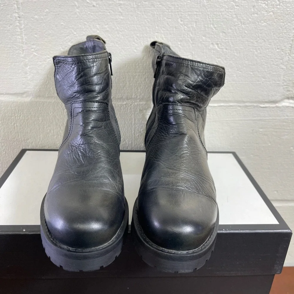Miz Mooz Poolie Ankle Boots Black Leather Zip Side Women's Size 40 EU/9-9.5 US
